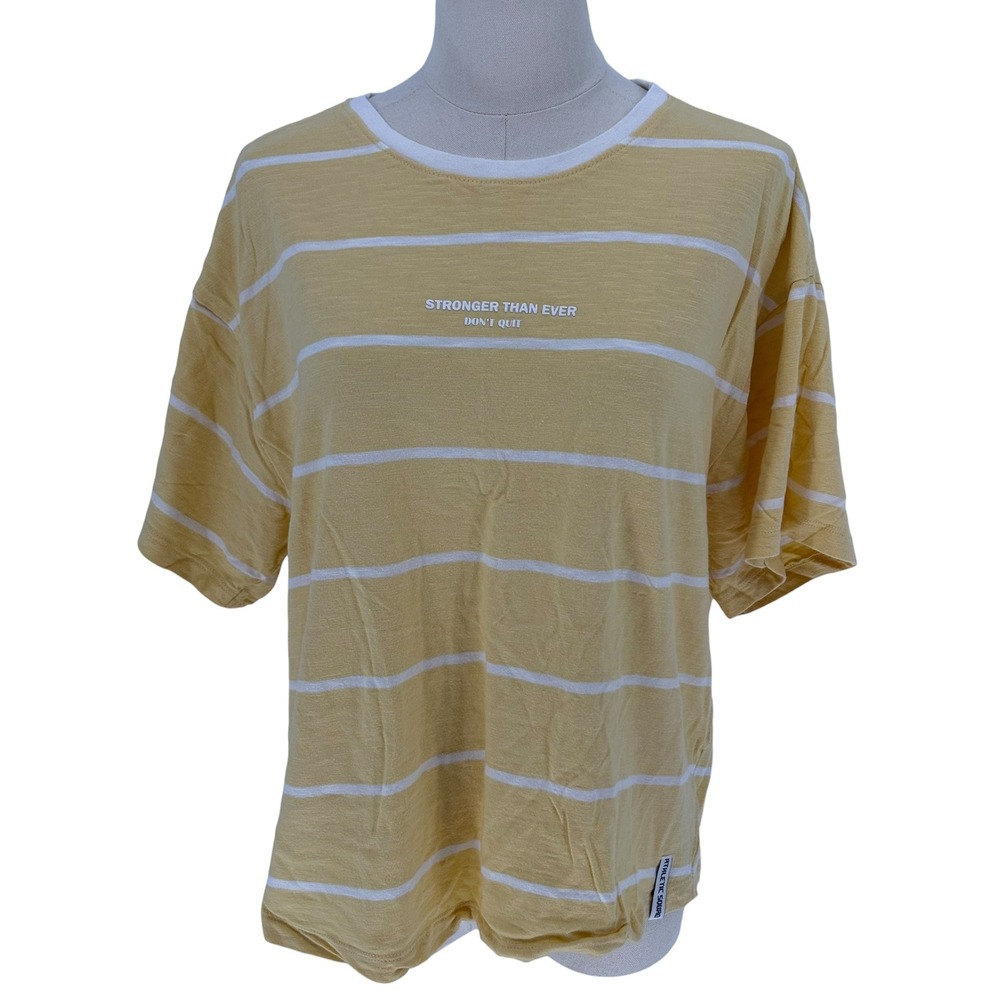 Team Spirit T-Shirt Yellow Striped Graphic Print Short Sleeve XL